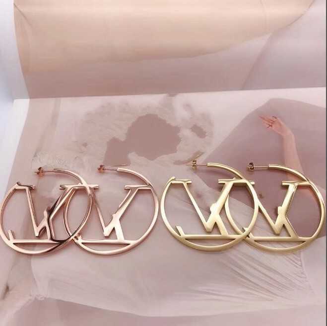 large Extravagant round hoops V stud girls 18K gold silver circle Earrings Hip Hop summer jewelry Women Party Wedding Hoops S260917GQ37