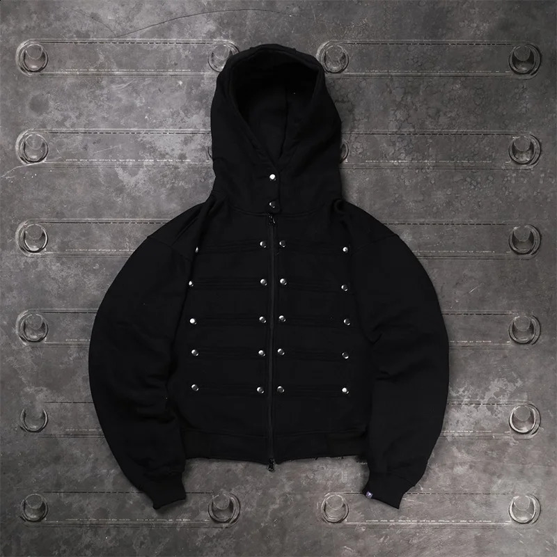 2026 Autumn Winter Women Gothic Y2K Double Breasted Zip Up Hoodie Oversized Metal Button Long Sleeve Streetwear Sweatshirt 260916