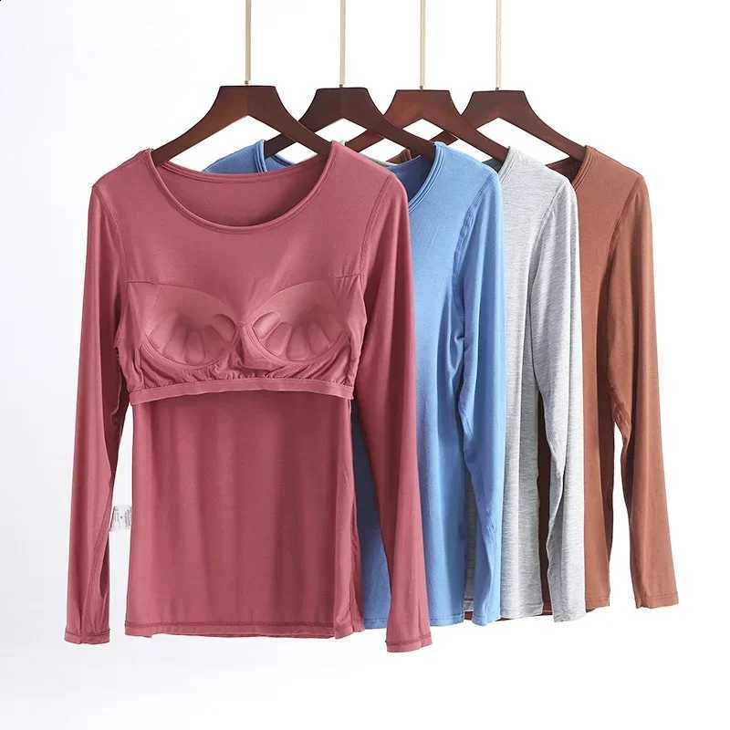 2026 Spring And Autumn New Long-sleeved Pajamas With Chest Pad Home Service Bra Integrated Autumn Home Base Inner Wear For Women H260916