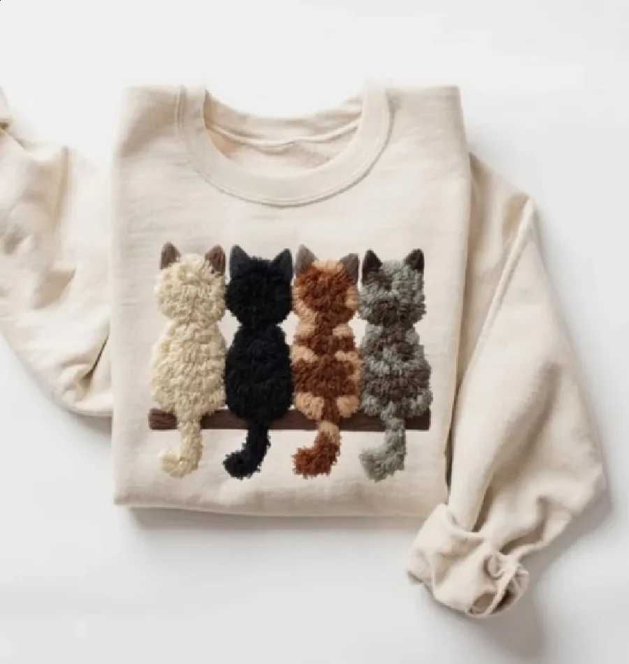 Cat Sweatshirt Cat Christmas Sweater Cute Women's Hoodie Long Sleeve Street Fashion Streetwear Sportswear J260916