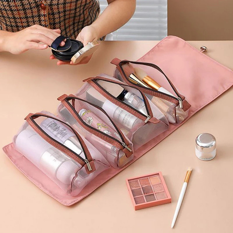 4 In 1 Detachable Makeup Bag Women Zipper Mesh Large Capacity Cosmetics Pouch Foldable Portable Travel Wash Storage Bag 260916