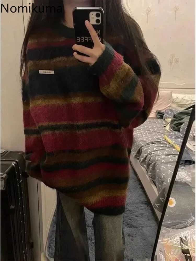 Women 2025 Fashion Tops Oversized Sweater Sueter Mujer Casual Striped Jumper Streetwear Fashion Kntting Pullovers Pull Femme J260916