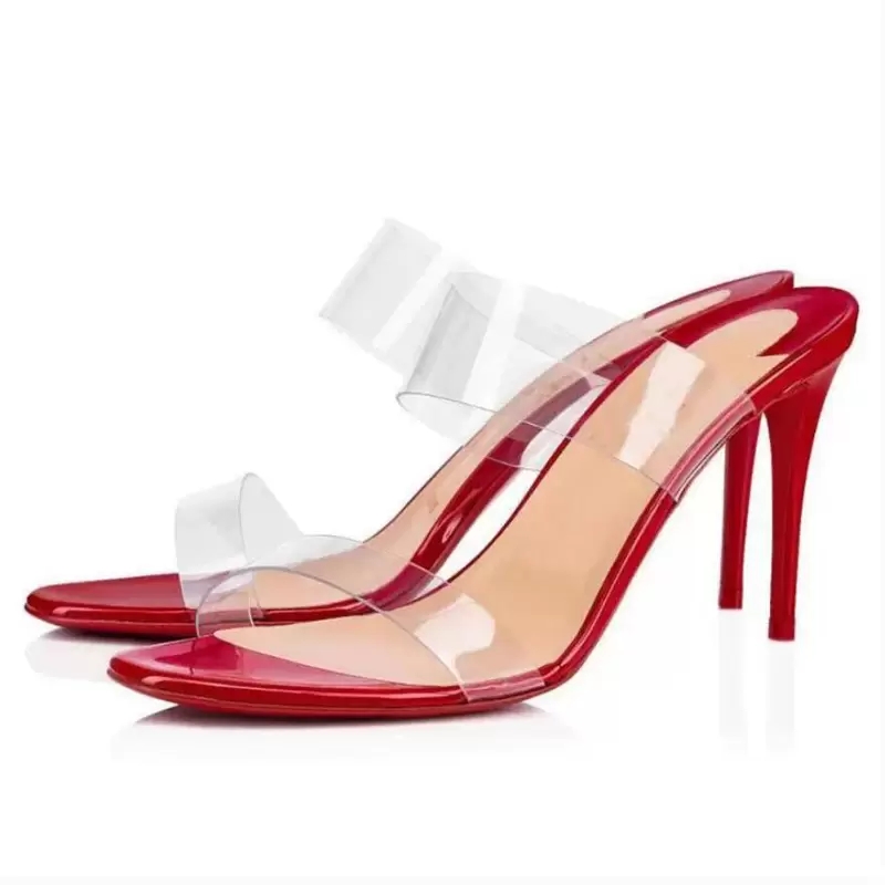 Fashion Summer Sandals Women Senior Mules Red Bottoms Pumps Slippers Just Nothing 85 mm High Heels Elegant Lady Clear Pvc Slide Design Mule Bride Pa