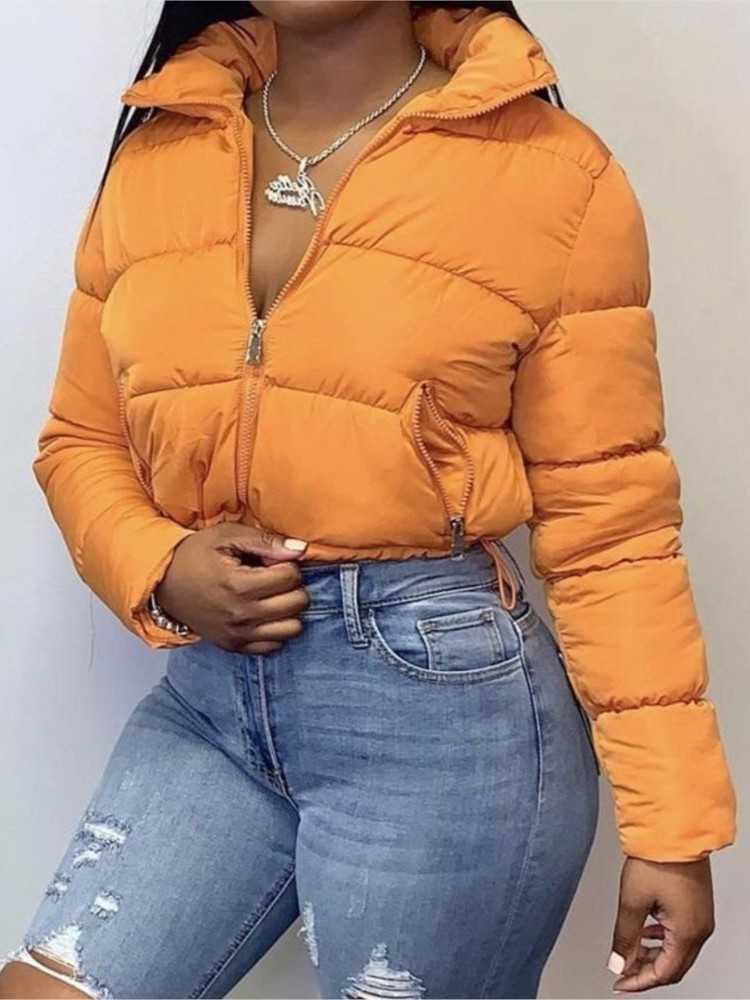 Padded Fashion Solid Color Cotton Jacket Women Winter New Stand Collar Pocket Warm Short Cotton Jacket Coat Trendy Streetwear H260917