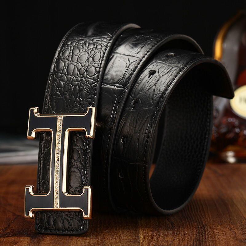 Men's genuine leather crocodile-pattern belt, featuring a smooth buckle, suitable for young men and middle-aged men, made of pure cowhide