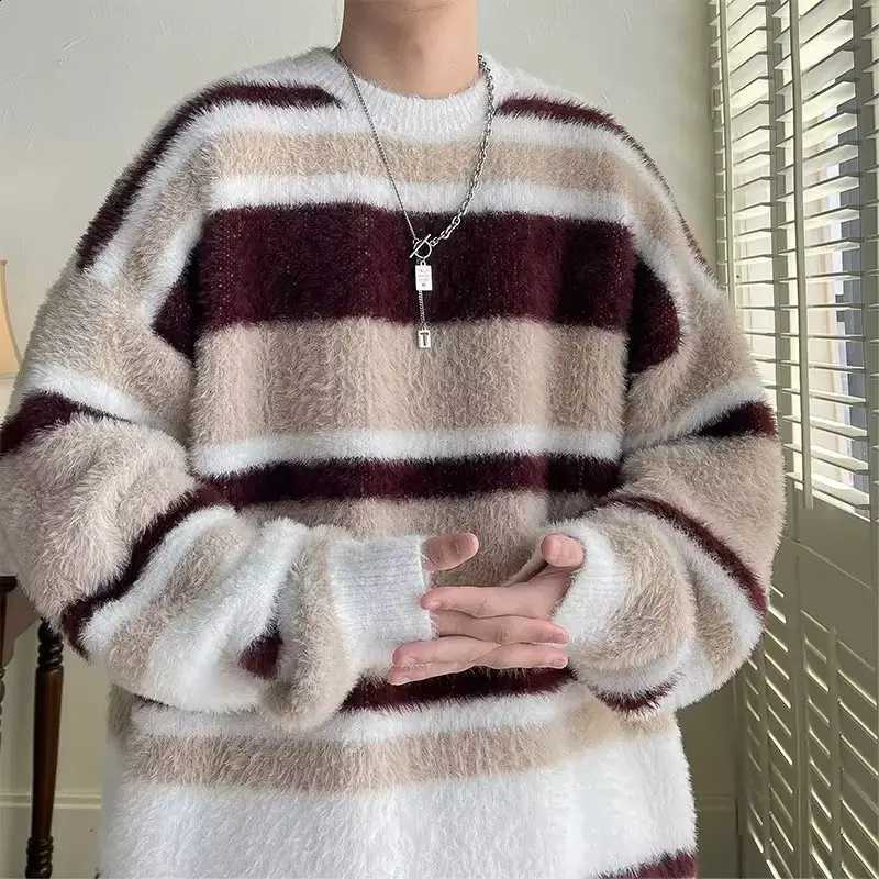 for Soft Sweater and Warm Men Loose and Casual Trendy Striped Crew Neck Knitwear Autumn and Winter Inner-layer Knit Shirt J260916