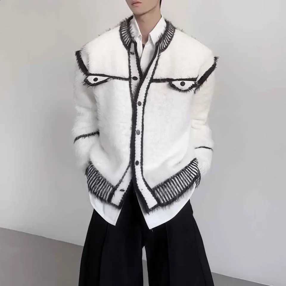 Block Winter Color New Male Long-Sleeved Cardigan Sweater American Retro Fashion Trend High Street Casual Loose Niche Men's Top J260916