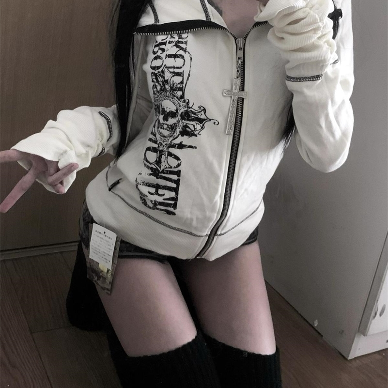 Harajuku Y2k Gothic Hooded Coat Women Autumn Casual All-match Jackets Subcultural Japanese Black Tops Mujer Sweatshirt 260911ww