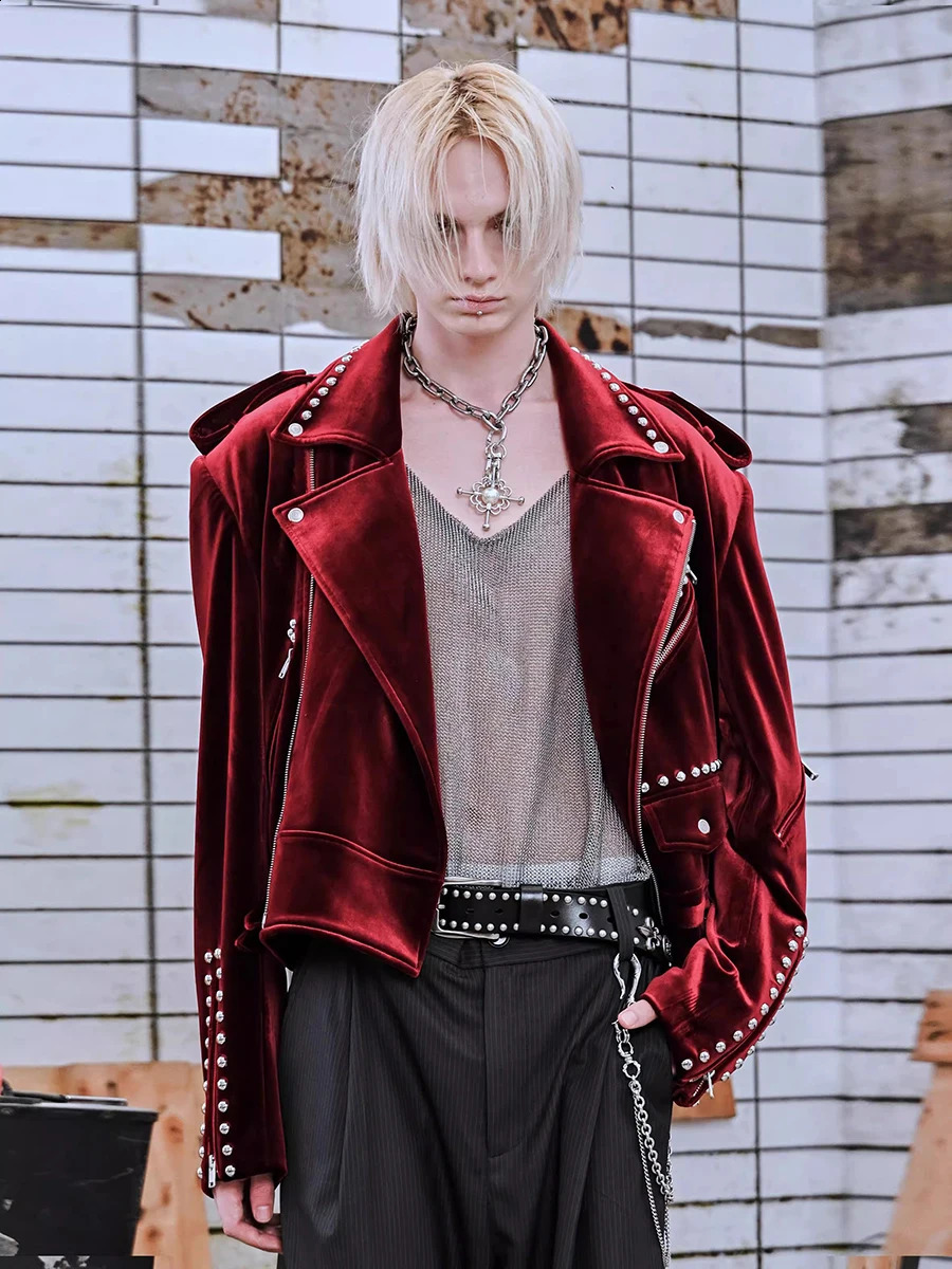 Mauroicardi Spring Autumn Cool Short Soft Velvet Moto Biker Jacket Men Zipper Elegant Chic Stylish y er Emo Clothes 260917