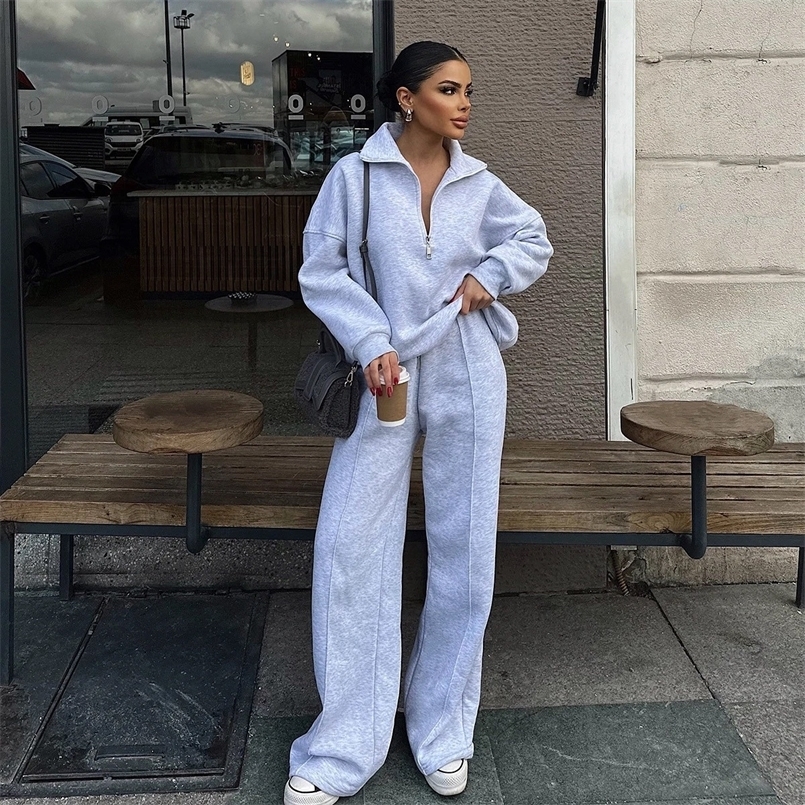 Cross Border Casual Women's Fashion Semi Open Collar Hoodie Long Pants Two-Piece Set Loose Casual Autumn and Winter Set 260916