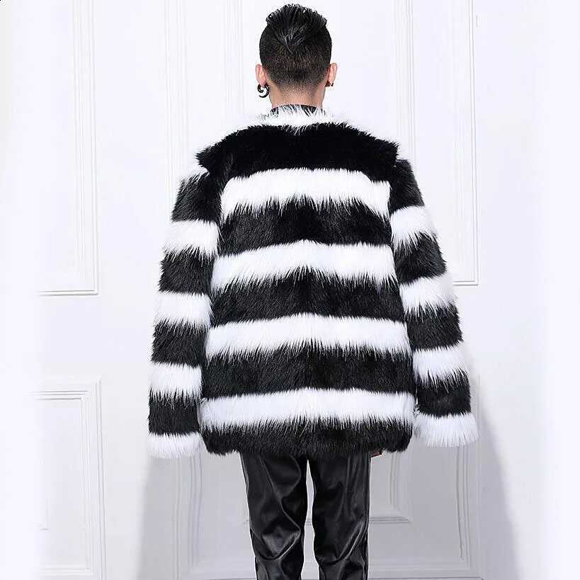Coat Fur Men Winter Faux Striped Fur Cardigan Jackets Long Sleeve Warm Outerwear High Street Winter Spliced O Neck W260915