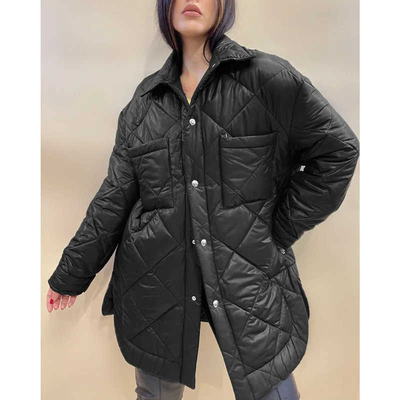 Jackets Lugentolo and Women Coats Winter Lapel Mid-length Check Single Breasted Down Padded Jacket H260917