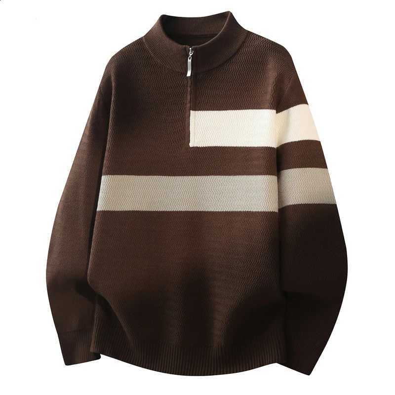 Long-Sleeved Sweater Half Turtleneck Men's Pullover Casual Half Zip Pullover stripe Top Autumn WinterW260915