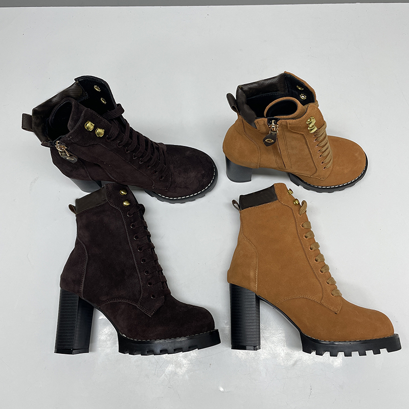 High Quality Designer Women Star Trail Ankle New Martin Boots Suede Calf Leather High Heel Platform Lace Up Winter Warm Combat Booties 1178