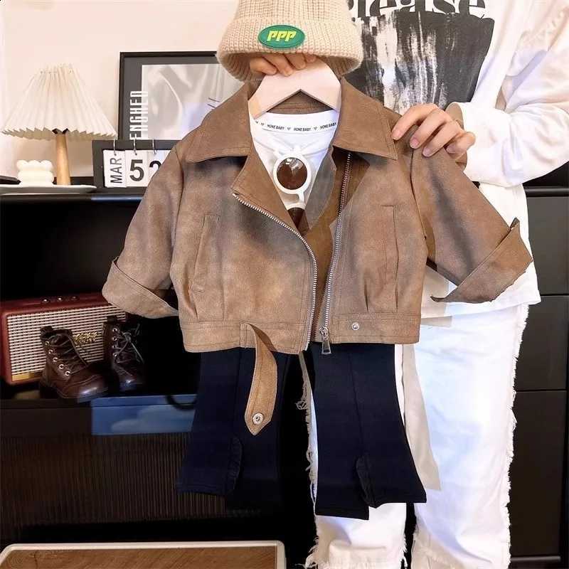3 4 2 5 6 8 Years Girls Jacket Spring Autumn New Fashion Artificial Leather Coat For Kids Leisure Stain Resistant OuterwearT260916