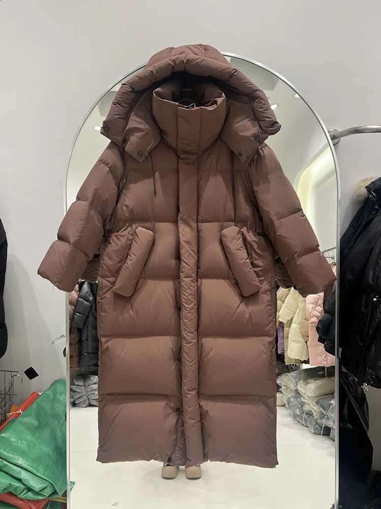 2024 Winter New Women's Long Down Jacket Over Knee Thickened Loose Straight Tube Large Quilt White Duck Down Coat Trendy H2609171