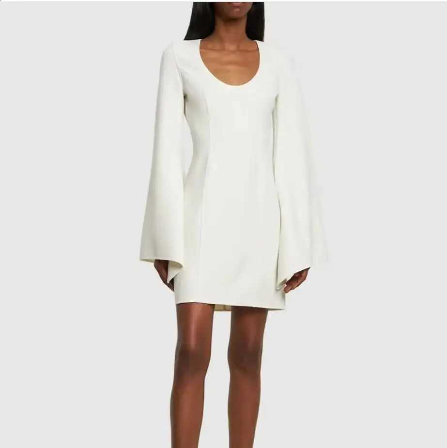 Solid Women New Dress Fashion U-Neck Flare Sleeve Party Dresses C260917