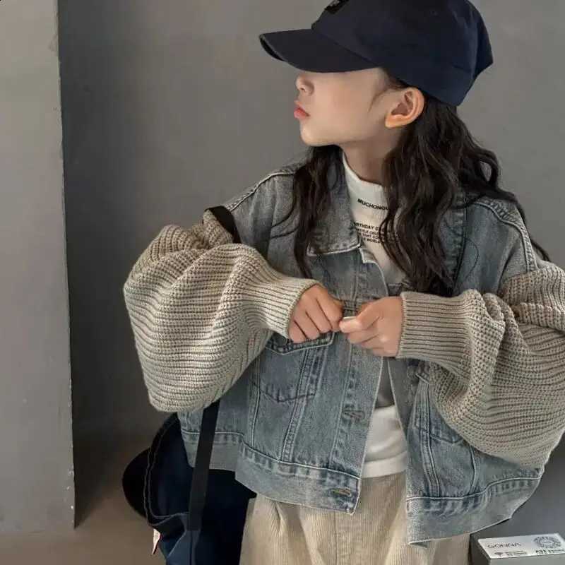 Denim Teen Girls Jacket Spring and Autumn New Children's Leisure Splicing Short Coat 100-160cmT260916