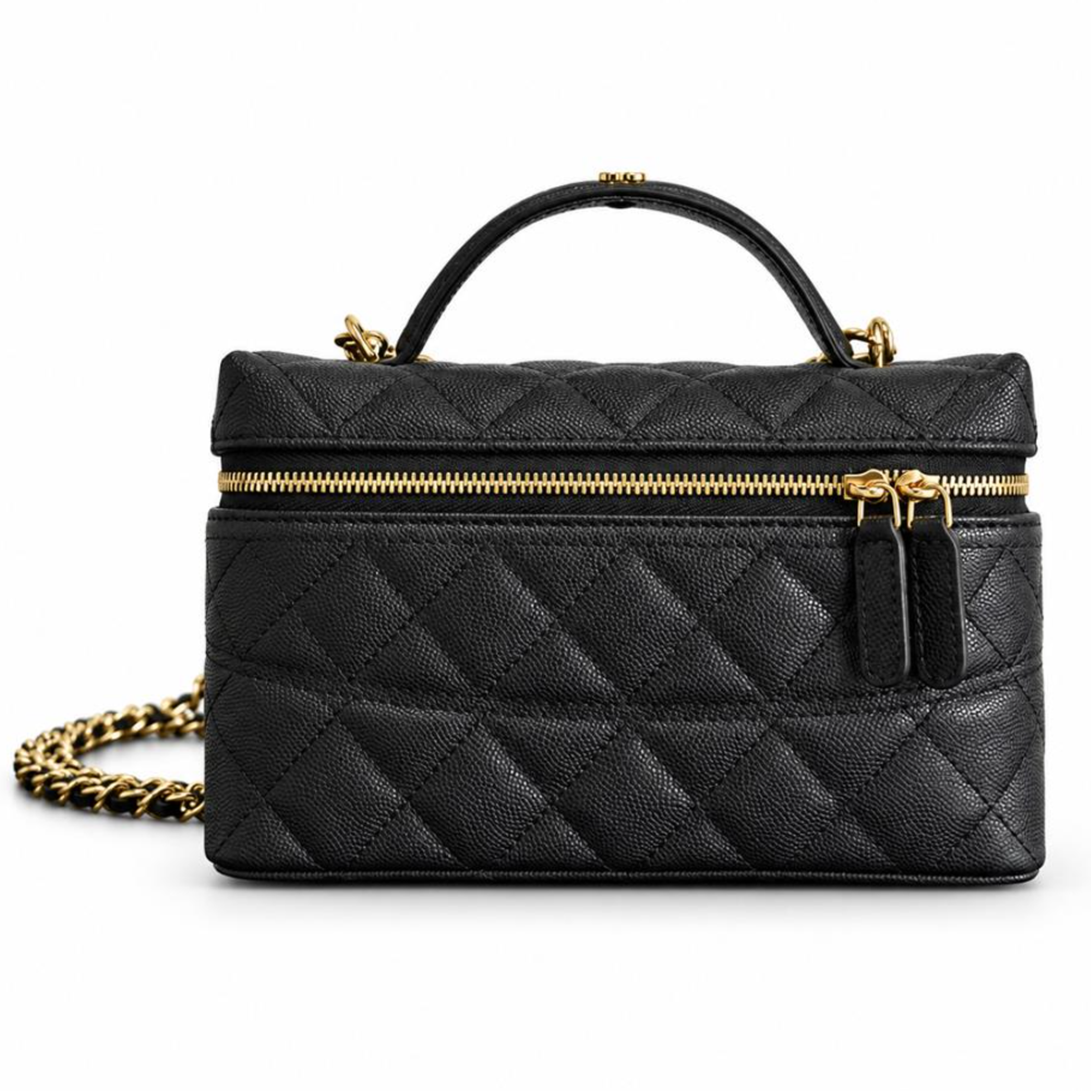 Vanity Case Bag Quilted Lambskin Structured Boxy Top Handle Chain Crossbody for Daily Commute Top-Tier Designer Bag