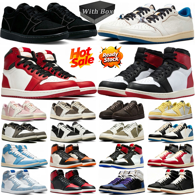 with box designer travis 1 1s high low basketball shoes men women Sail Shy Pink Black Phantom Mocha Lost Found Black Toe UNC dh gates mens trainers