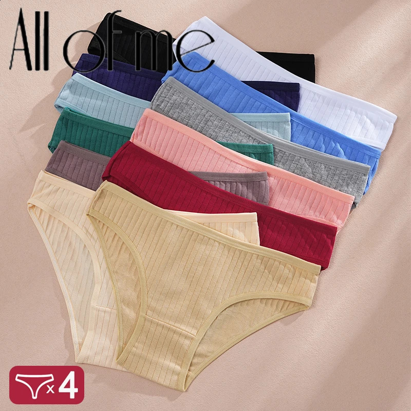 4PCS/SET Women's Cotton Panties Sexy Soft Striped Underpants Solid Color Briefs Female Comfortable Stretch Lingerie M-XL 260917