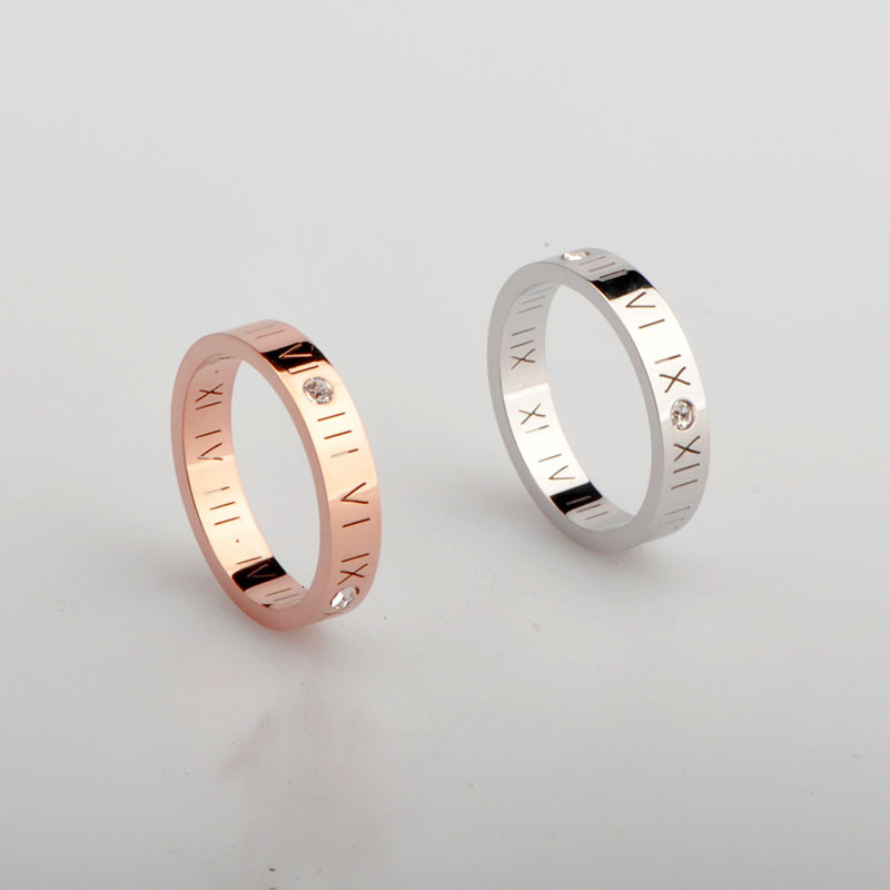 Luxury Brand Designer Jewelry European American Hot-Selling 18K Rose Gold Steel Roman Numeral With Inlaid Diamonds Hollow Couple Men And Women Lette