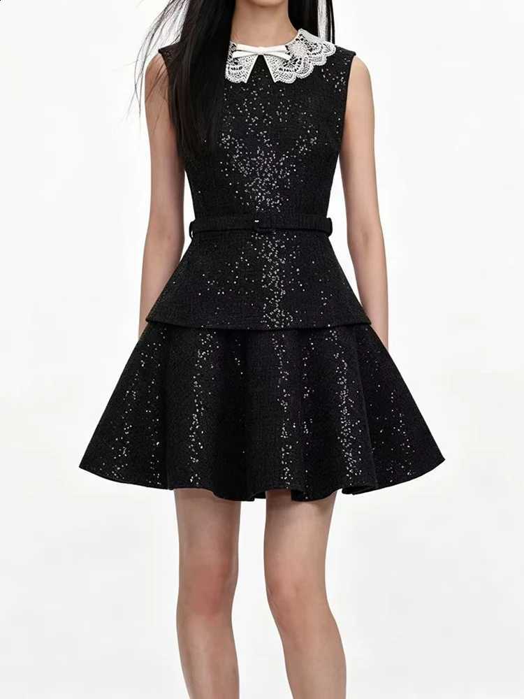 Black Sequins Fashion Sleeveless A-line Dress Women Luxury Elegant Temperament High Waist Slim Robe Ladies 2026 C260917