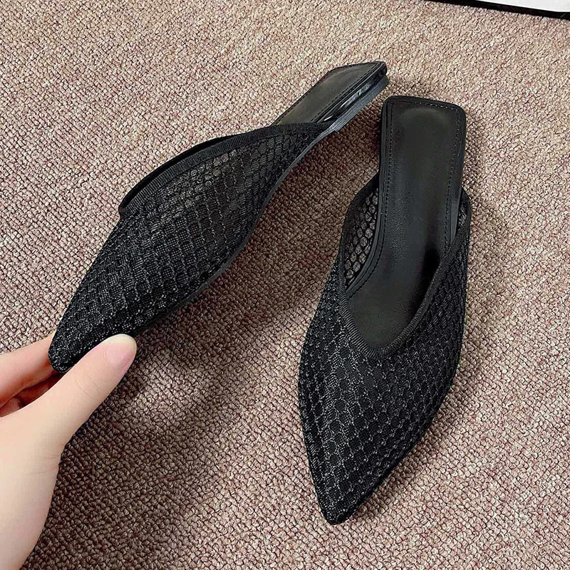 Fashionable Pointed Toe Half Slippers Women Summer Womens Mesh Hollow Slippers Plus Size Outdoor Leisure Mules Shoes 260916