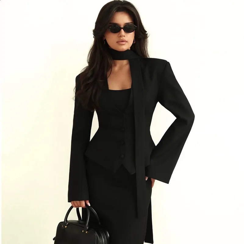 Zekye Women's Blazer Jacket Choker Tie Lapel Button Front Long Sleeve Slim Fit Peplum Office Work Formal OuterwearMultipleColors 260915