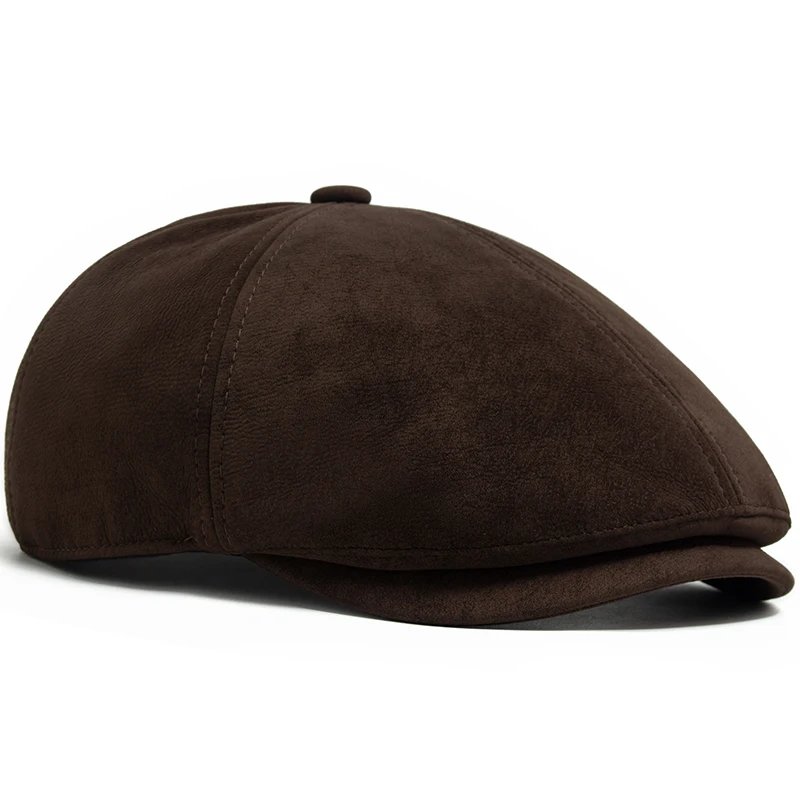 Vintage Style Faux Leather Beret Cap Unisex Flat Brim Hat Spring Autumn