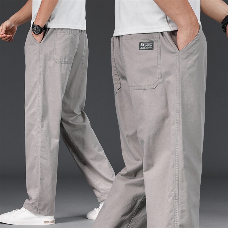 Big Size Mens Casual Pants Relaxed Fit Cotton Trousers Elastic Waist Drawstring Sweatpants Mens Jogger Pants Summer Spring 260916ww