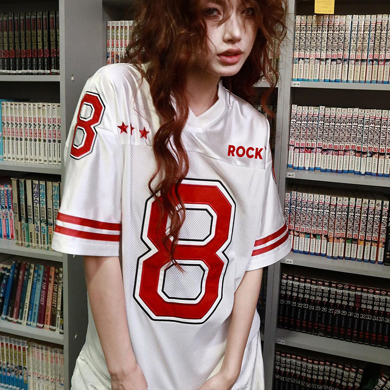American-style street digital print loose-fit top, new cross-border quick-drying athletic pullover V-neck casual short-sleeve T-shirt for women 89