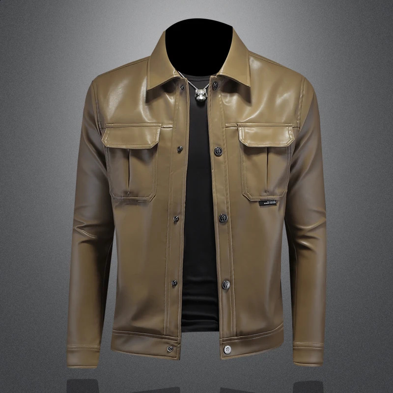 Minglu Pu Leather Autumn Winter Men's Jackets y Solid Color Single Breasted Male Coats Fashion Man Overcoats Plus Size 5XL 260917