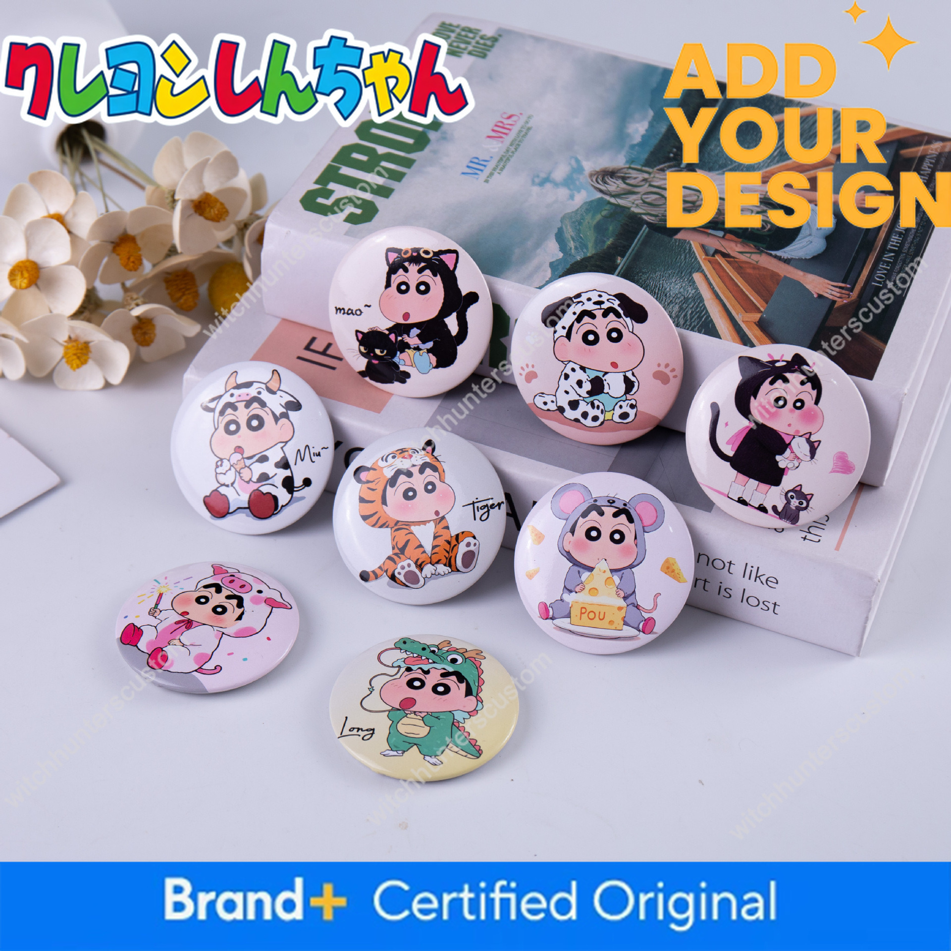 New creative cartoon anime badges custom made with gold foil printing featuring Crayon Shin chan designs and made of tinplate f