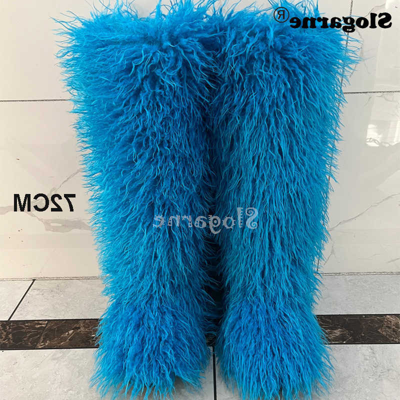New Over The Knee Fur Boots Women Warm 72CM Long Faux Mongolian Fur Snow Boots Winter Fluffy Shoes Plush Platform Shoes D260917