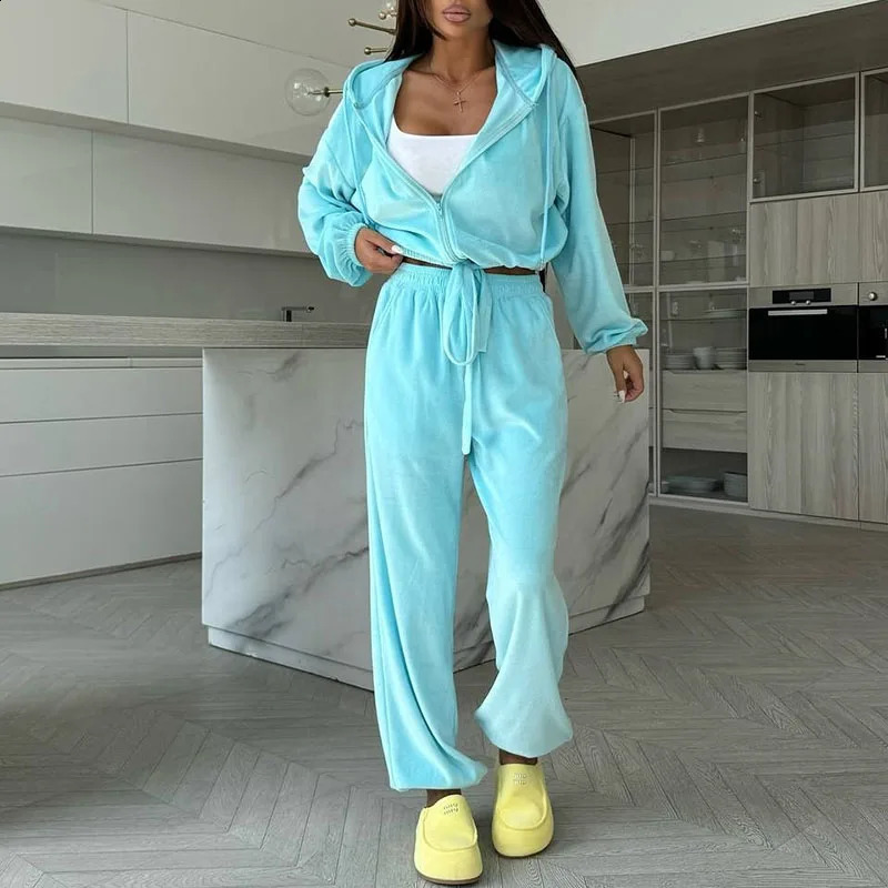 Elegant Zipper Solid Color Loose 2Pc Outfits Women Fashion Sporty Sets Casual Long Sleeve Hoodies Coats Pant Suit 260916