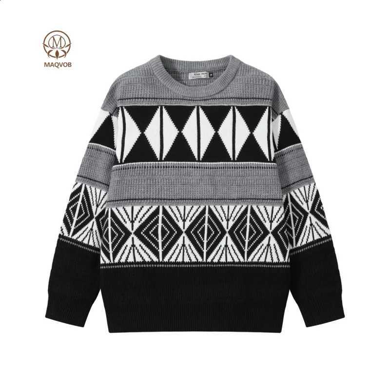 Size US MAQVOB Mens EU Geometry Pattern Crewneck Sweaters Casual Knit Long Sleeve Slim Loose Fit Winter Sweater For Holiday J260916