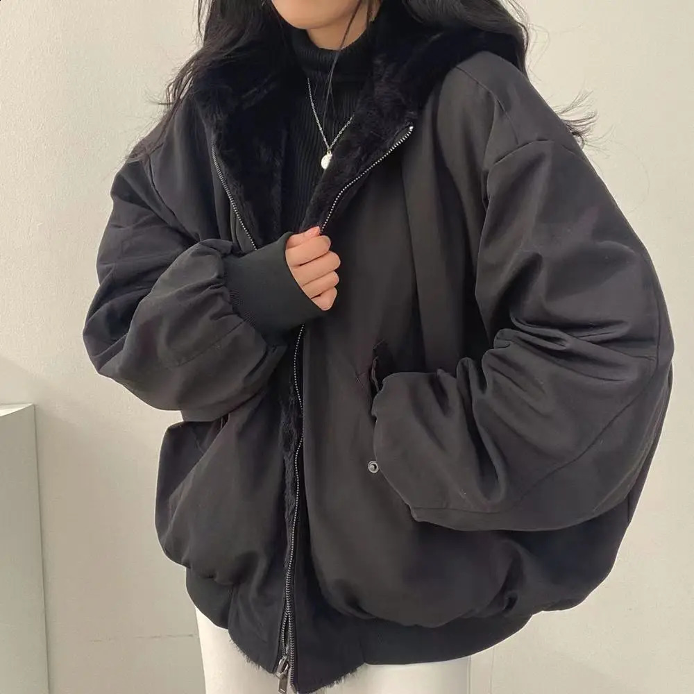 Korean Fashion Double Sided Thicken Parkas Women Winter Warm Fleece Loose Coats Zipper Jacket Er Jackets Streetwear Female Overc 260916
