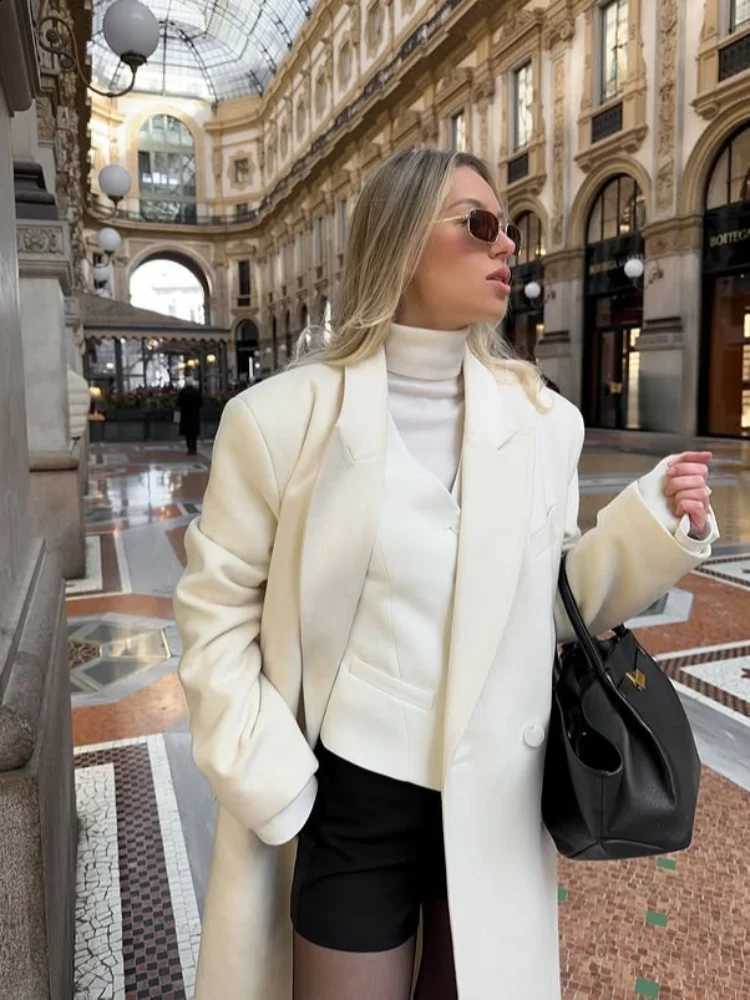 Lapel Wide Women's Long Elegant Overcoat Oversized Office Formal Warm Autumn Winter Outerwear Female Minimalist Outfit D2609091