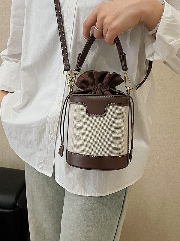 Color-Block Handheld Bucket For Women 2025 New Southeast Asian Trendy Fashion Cylinder Single Shoulder Crossbody Bag TB BHULAMTE
