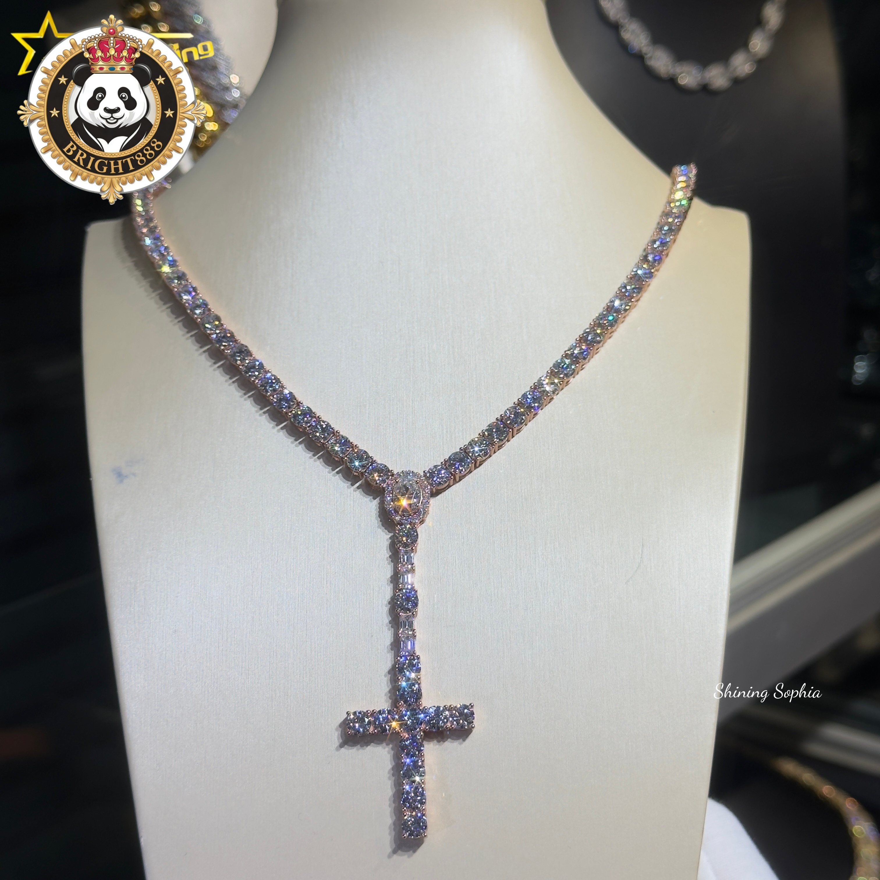 Hip Hop Jewelry Rosary Design Fashion 5mm D Color Vvs Moissanite Diamond Tennis Bracelet Silver 925 Tennis Chain Necklace