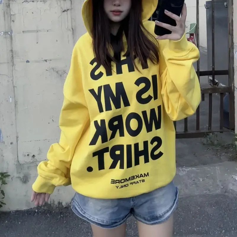 American Letter Printed Vintage Hoodies Female Clothing Loose Hooded Autumn Winter Fleece Casual Long Sleeve Chic Sweatshirts 260916