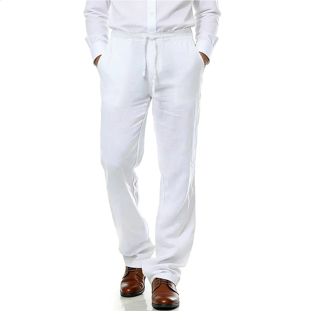 Mens Cotton Linen Suit Pants Casual Business Texture Cozy Trousers Straight Leg Old Money Man Vintage Lightweight Dress 260917