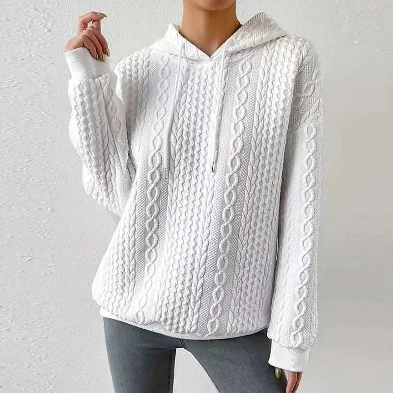 Hoodies women 2026 casual new autumn Spring casual jacquard hooded tie long-slved knitted sweatshirt women's clothing S260917MU4P