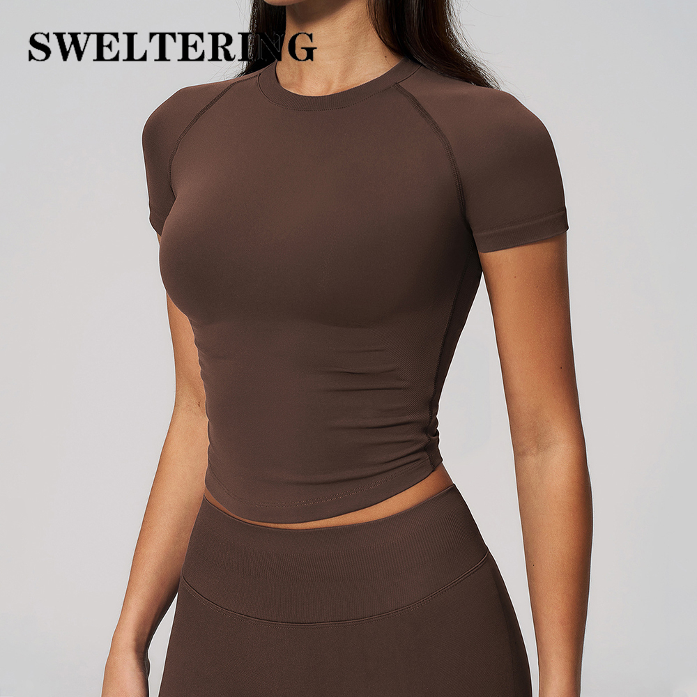 Seamless Women Fitness Short Sleeve Outdoor Sports Breathable Stretchy Quick Dry Shirts Female Yoga Workout T-Shirt 26Y0917