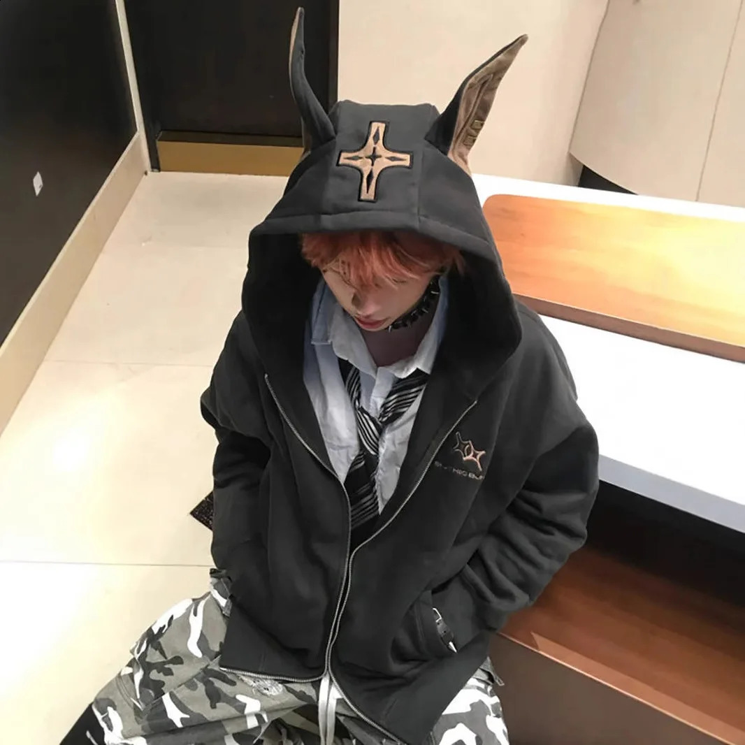American Doberman Hoodie Mens Trendy Street Hiphop Coat Autumn Rascal Handsome Zipper Cardigan Loose Hip Hop Unisex Coat 260917