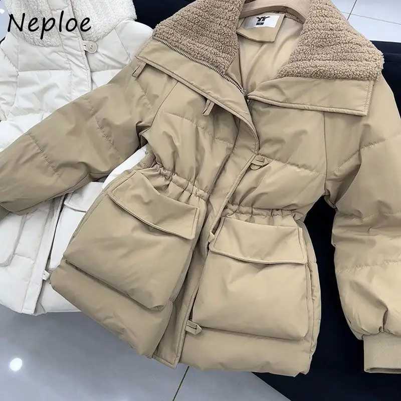 Neploe Elegant Lamb Turn-down Collar Casual Jackets Warm Slim Waist Parkas Loose Mid-length Minority All-match Women's Coats H260917