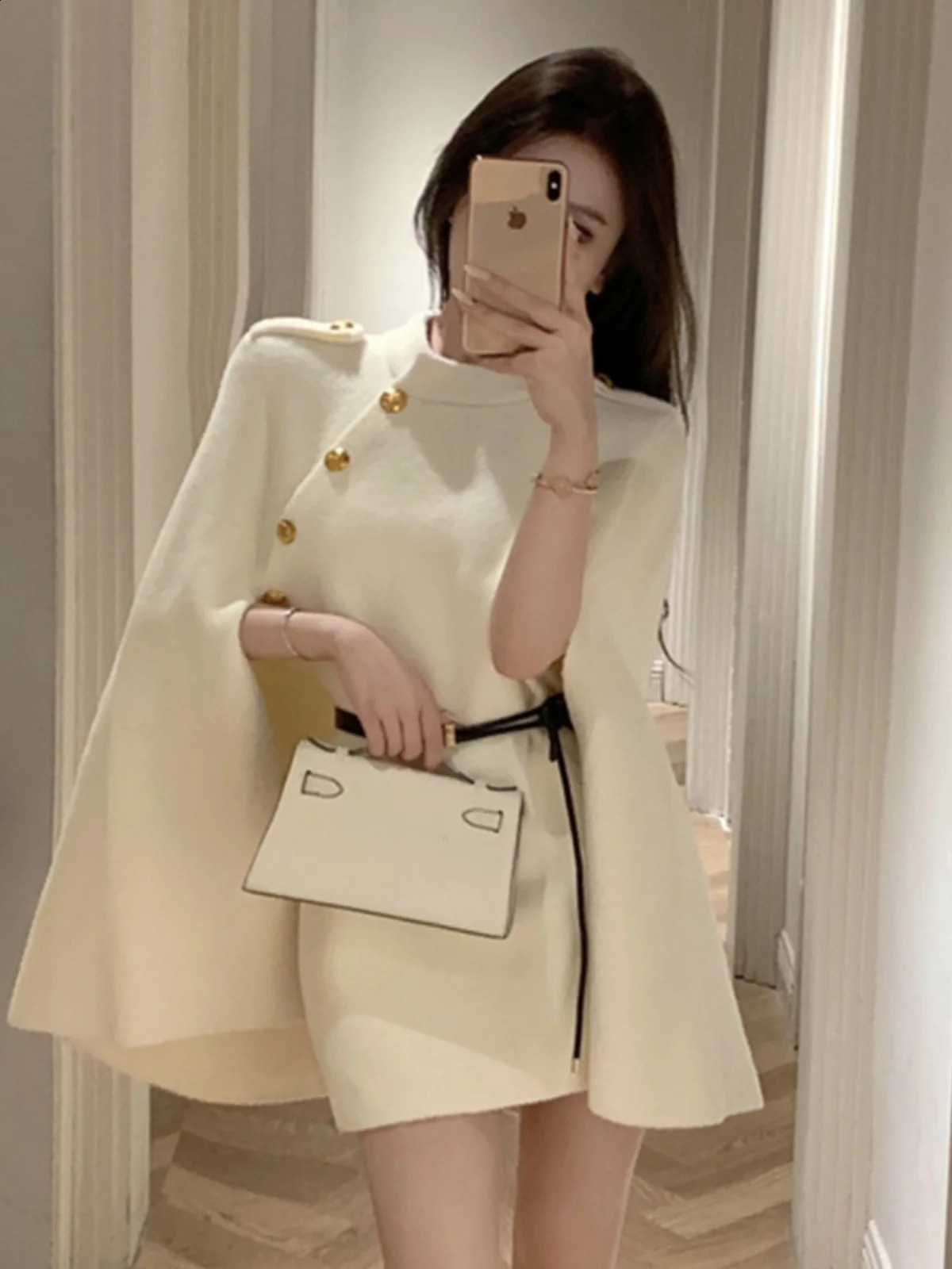 2023 Women's Tweed Coat Long Medium Length Cloak Sle Woolen Commute Korean round Ne Single Button Pure Color 260917