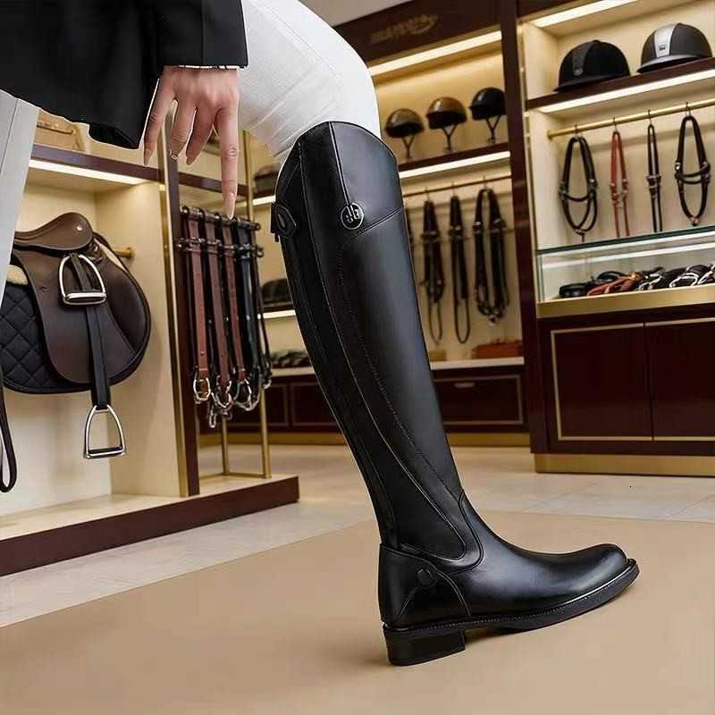 Soft Leather Equestrian Boots 2026 New Spring and Summer Black Round-toe Low-heel Riding Boots Tall Boots Over-the-calf D260917