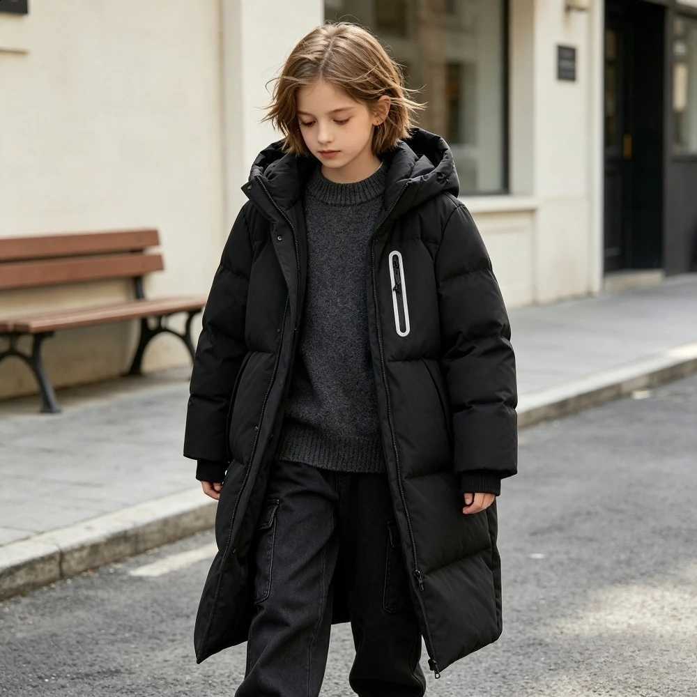Teen Kids Long Puffer Coat Hooded Winter Parka Waterproof Zipper Pocket Boys Girls Casual Versatile Thick Warm Quilted OuterwearT260916